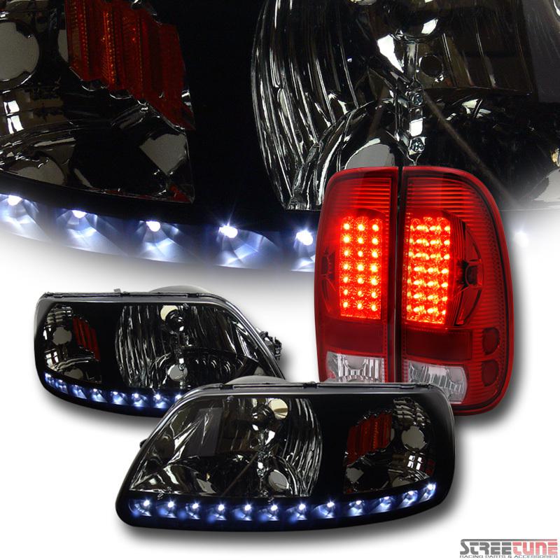 Smoke crystal headlights+corner signal am aw+led taillights red 97-03 ford f150