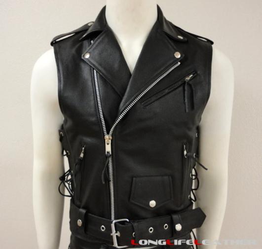 4xl size mens leather brando style motorcycle biker mc vest new