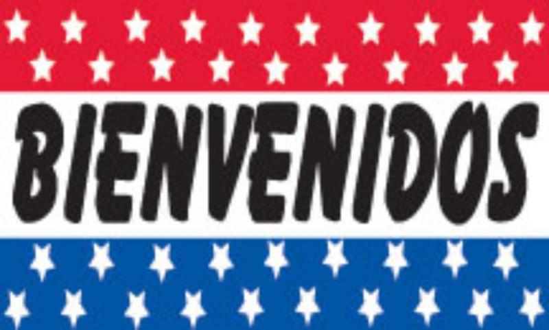 Bienvenidos usa sign flag  3' x 5' stars rwb banner jns*