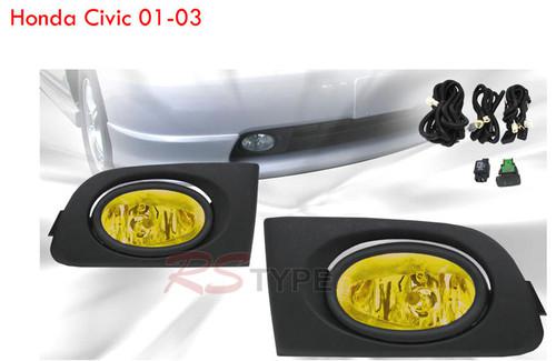 2001-2003 honda civic 2dr 4dr jdm style yellow lens fog lights lamp