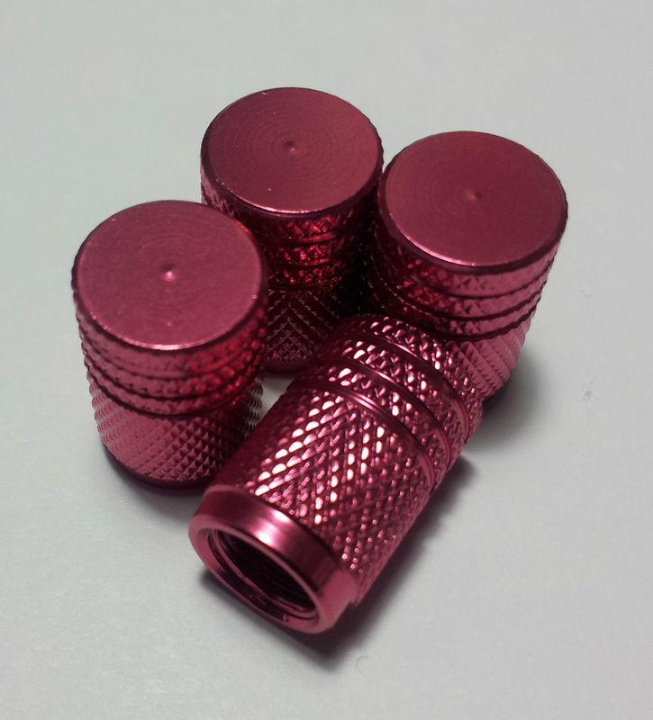 Pink anodized aluminum tire valve stem caps, 4 pcs/set