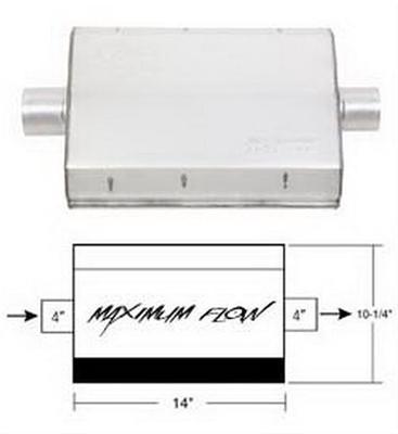 Two (2) hooker muffler maximum flow 4" inlet/4" outlet 14" case length steel