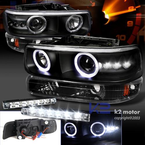 00-06 tahoe suburban black smd halo projector headlight+bumper+led drl fog lamp