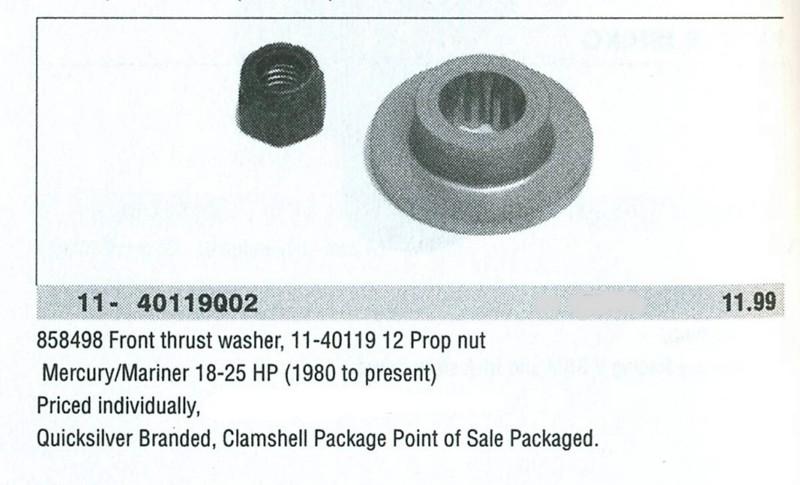  prop nut kit for mercury outboard part# 11-40119q02