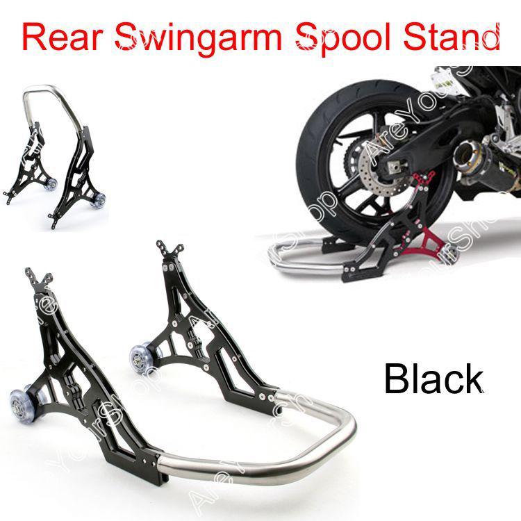 Universal racing motorcycle rear swingarm spool lift stand swing arm black