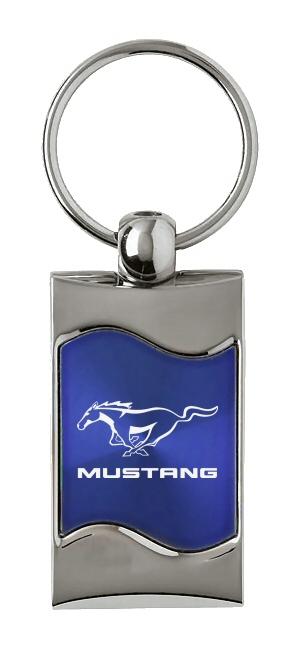 Ford mustang blue rectangular wave metal key chain ring tag key fob logo lanyard