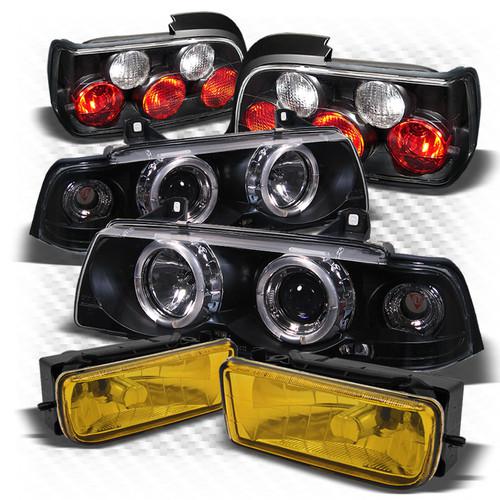 92-98 e36 3-series 4dr black halo projector headlights + tail lights + fog light