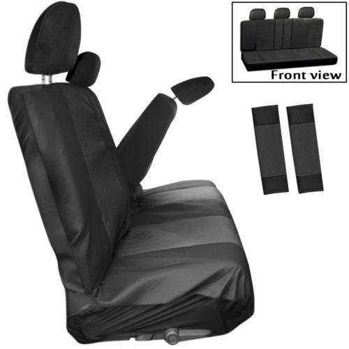 8pc solid black low back rear bench car seat cover plus + head rests