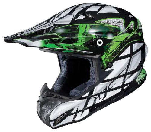 New hjc rpha-x motocross tempest adult helmet, black/green/silver, small