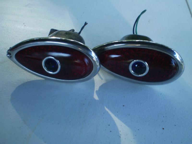 1938-39 ford tail light units with blue-dot lenses glass vintage pair