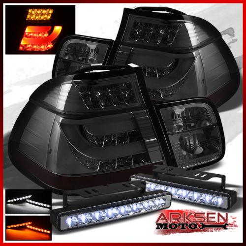 White/amber led fog lamp+smoked 02-05 bmw e46 3 series 4dr led strip tail lights