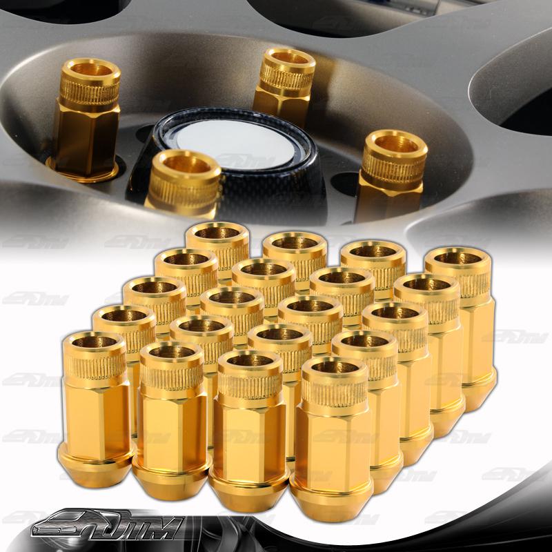 M12 x 1.5mm thread pitch 1.75" long wheel rims tuner lug nuts - 20 pc gold