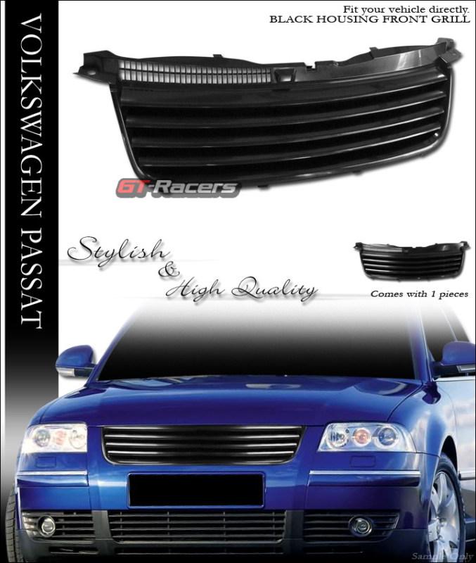 Blk horizontal badgeless front hood bumper grill grille abs 02-05 vw passat b5.5