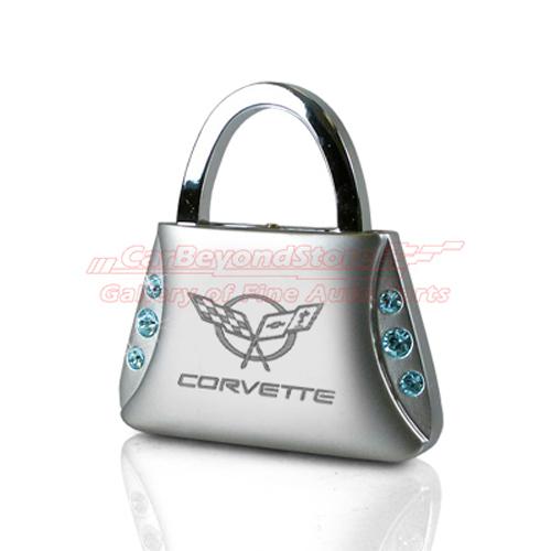 Chevrolet corvette c5 blue crystals purse shape key chain, key ring, lfi license