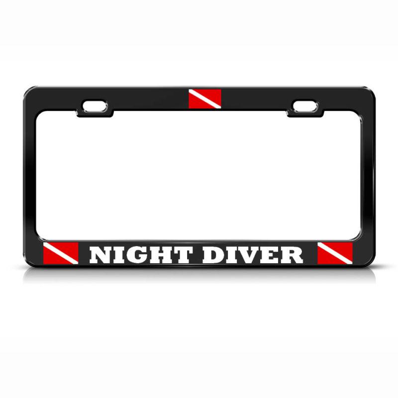 Night dive license plate frame heavy metal love scuba diving black  tag border