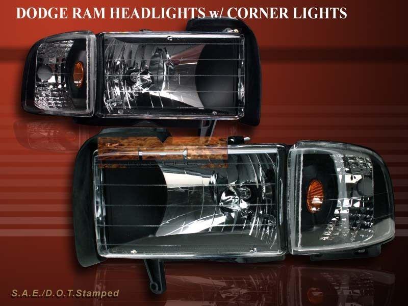 1994-2001 1994-02 dodge ram 1500/2500/2500 pickup headlights black corner lights