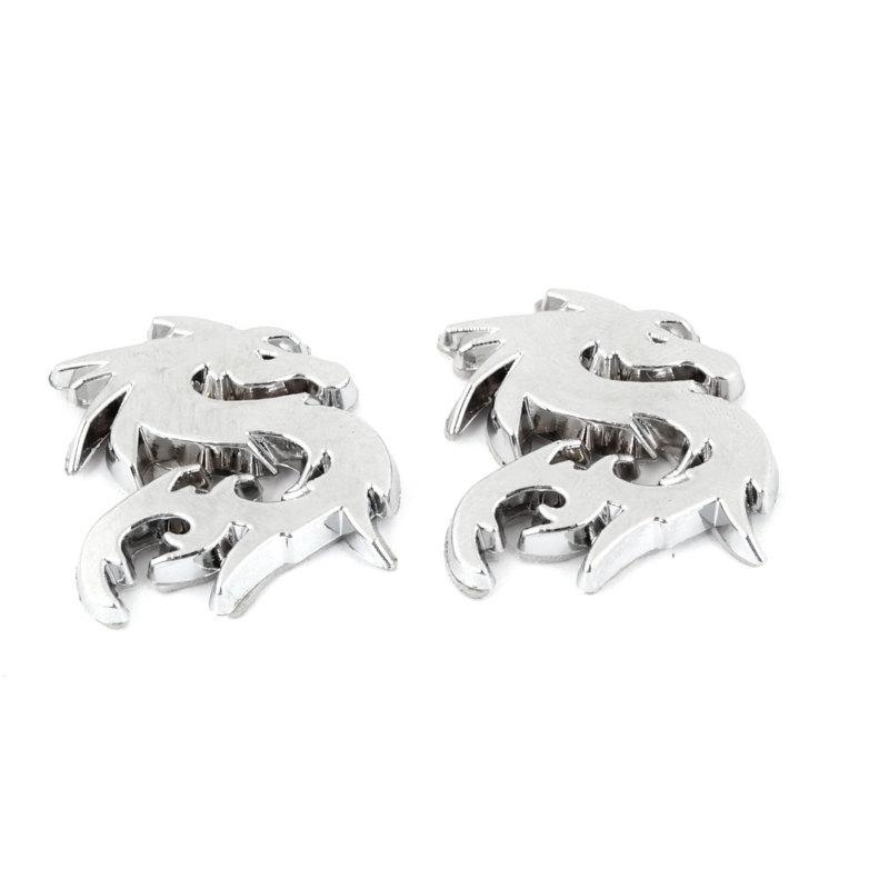 Pair dragon shape decoration sticker plastic silver tone for vehicle car