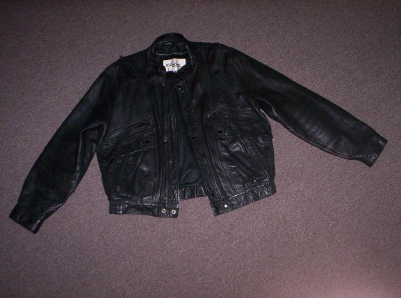  mens black leather motorcycle jacket - size 46 wilsons