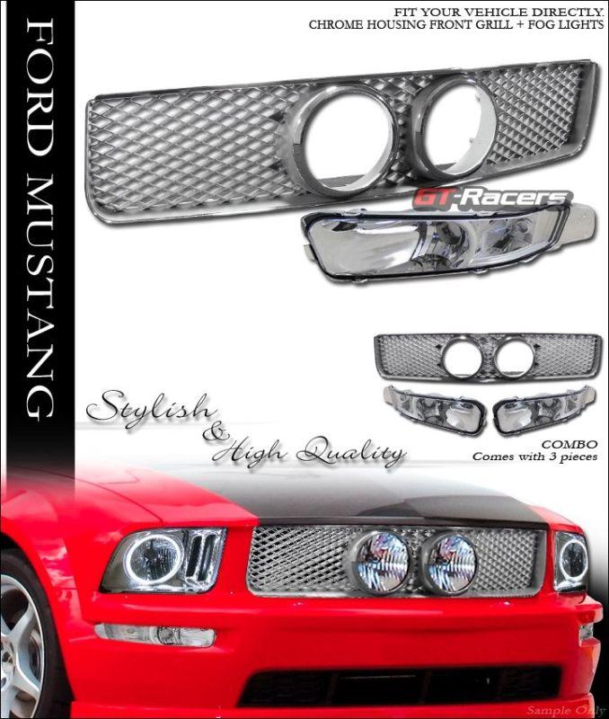 Chrome/silver mesh hood grill grille fog+signal bumper 2005-2009 ford mustang gt