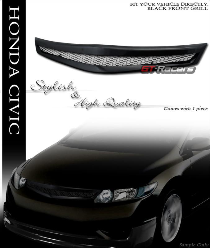 Jdm black t-r aluminum mesh front bumper grill grille abs 2006-2008 civic 2d 2dr