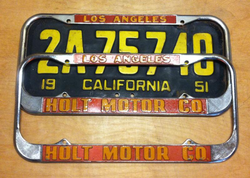 Vintage 1940-55 los angeles holt motors co. license plate frame set