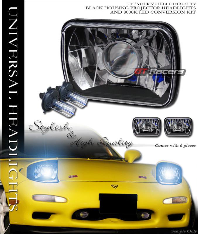 8000k hid xenon 7x6 black clear sealed beam projector headlights h4 lh+rh dy gf