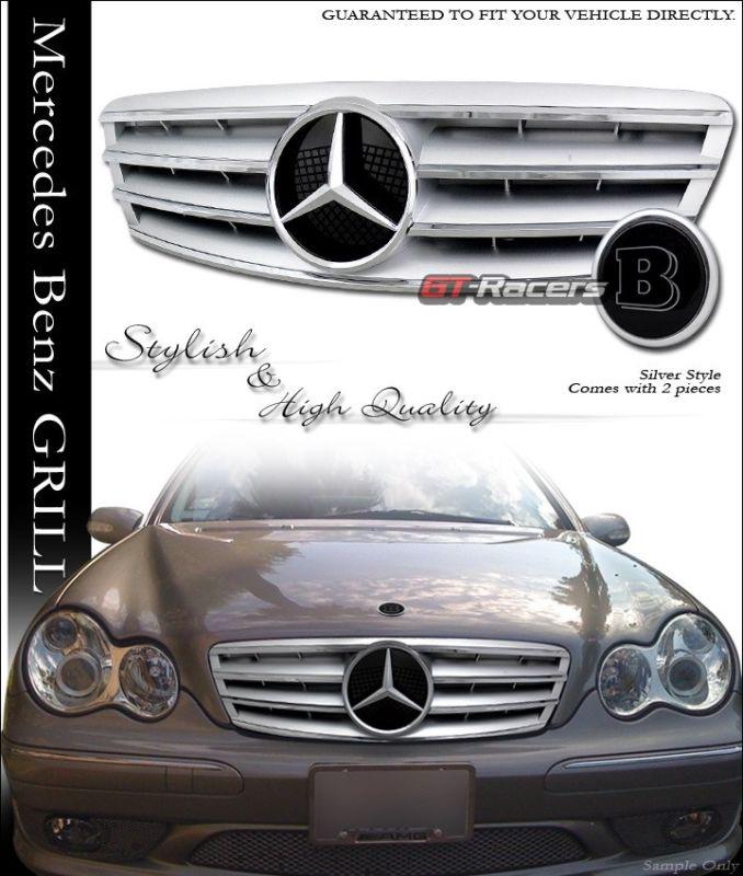 Silver amg style front grill grille w/b hood emblem 2001-2007 benz w203 c-class