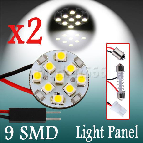 2pcs 9 smd pure white light panel ba9s t10 festoon dome led interior bulb lamp