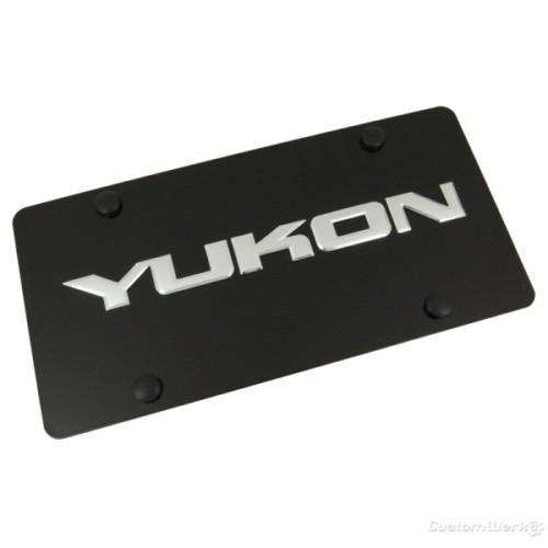 Gmc yukon chrome name badge on black license plate