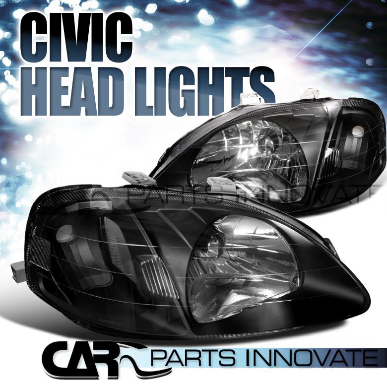 Honda 99-00 civic crystal headlights lamp black housing