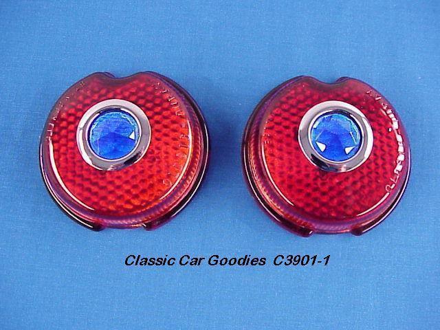 1939 chevy glass tail light lenses with real glass blue dots (2)