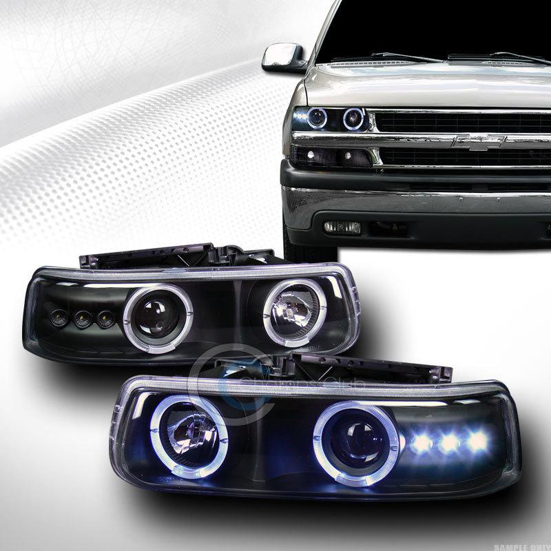 Black drl halo led projector head lights lamps k2 99-06 silverado/suburban/tahoe