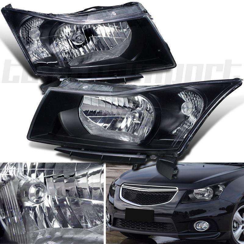 Euro black housing sport chevy cruze head lights lamps driver passenger pair