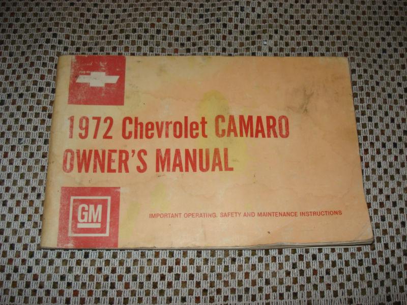 1972 chevy camaro owners manual rare original glovebox book