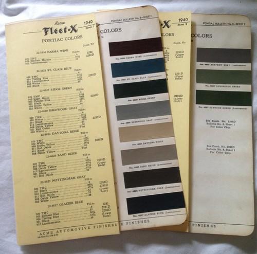 1940 pontiac~paint chip~automotive~acme paint~general motor~color chart~original