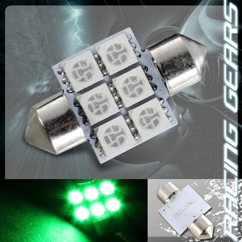 1x 31mm 1.25" green 6 smd led festoon replacement dome interior light lamp bulb