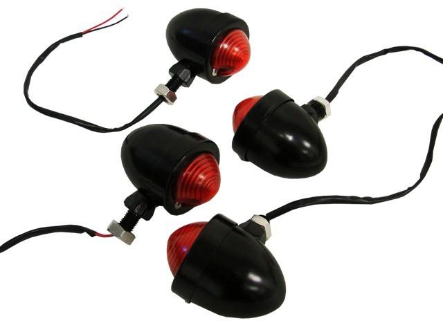 4 ~black/red panhead turn signal lights for harley bobber custom chopper cruiser