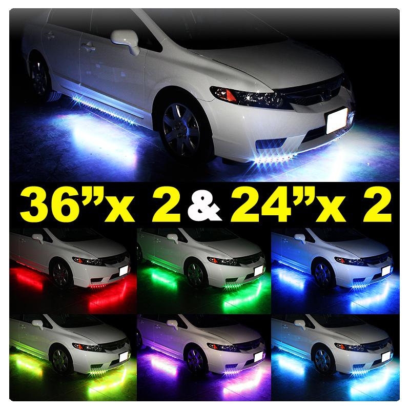 2x 24" 2x 36" 12v 23 mode 7 color neon led underglow + brown wireless remote kit