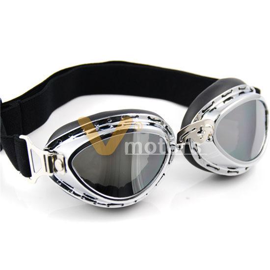 Military wwii pilot style chrome frame padded uv strap goggle sunglasses hiking