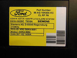 2001-2004 ford focus alarm module 98ag-15k600-kc oem