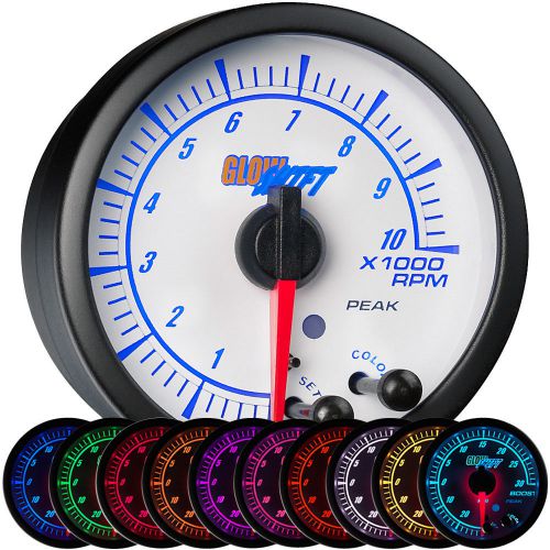 52mm glowshift white elite 10 color led tachometer rpm gauge meter kit