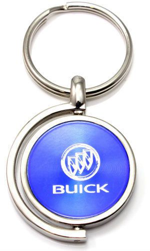 Blue buick logo brushed metal round spinner chrome key chain spin ring