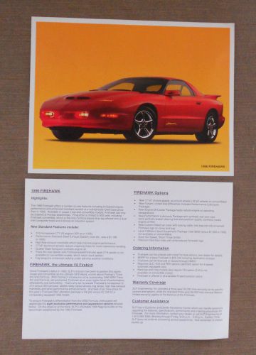 Original 2 sided 1996 pontiac firehawk firebird dealer advertising brochure new