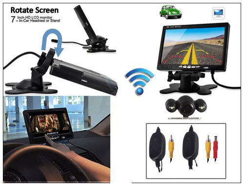 Car rear view system wireless backup camera + 7&#034; tft lcd monitor headrest stand