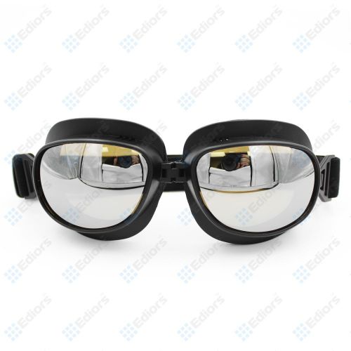 Black frame mirror lens pilot cruiser motorcycle scooter atv goggle aviator