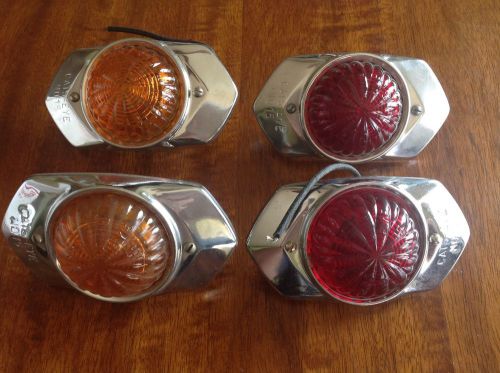 Rare vintage cats eye red amber glass lens travel trailer camper light truck nos