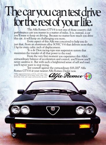 1983 alfa romeo gtv-6 coupe photo &#034;take a lifetime test drive&#034; vintage print ad