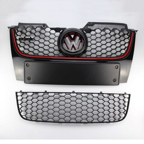 Mesh red strip lower bumper grill &amp; center hood grille for vw jetta golf gti mk5