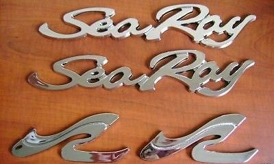 Searay sea ray script chrome badge boat emblem set brand new factory replacement