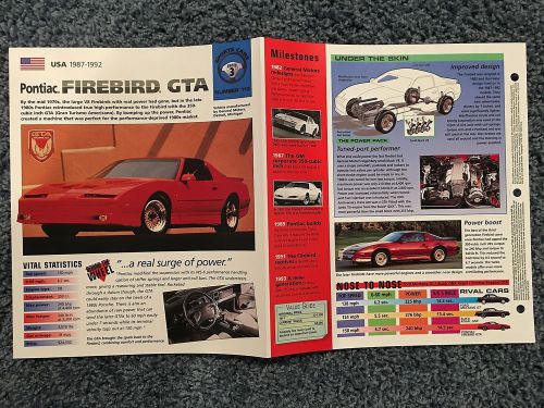 ★★ pontiac firebird gta - collector brochure specs info 1987 - 1992 ★★